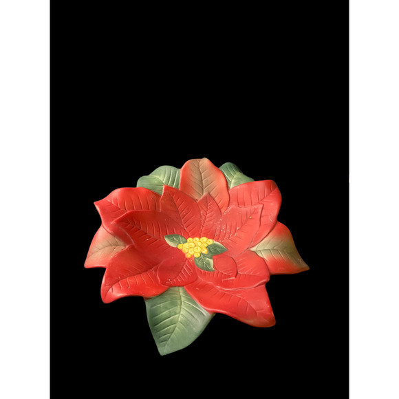 1990's Party Lite Christmas Porcelain Poinsettia - Picture 3 of 3